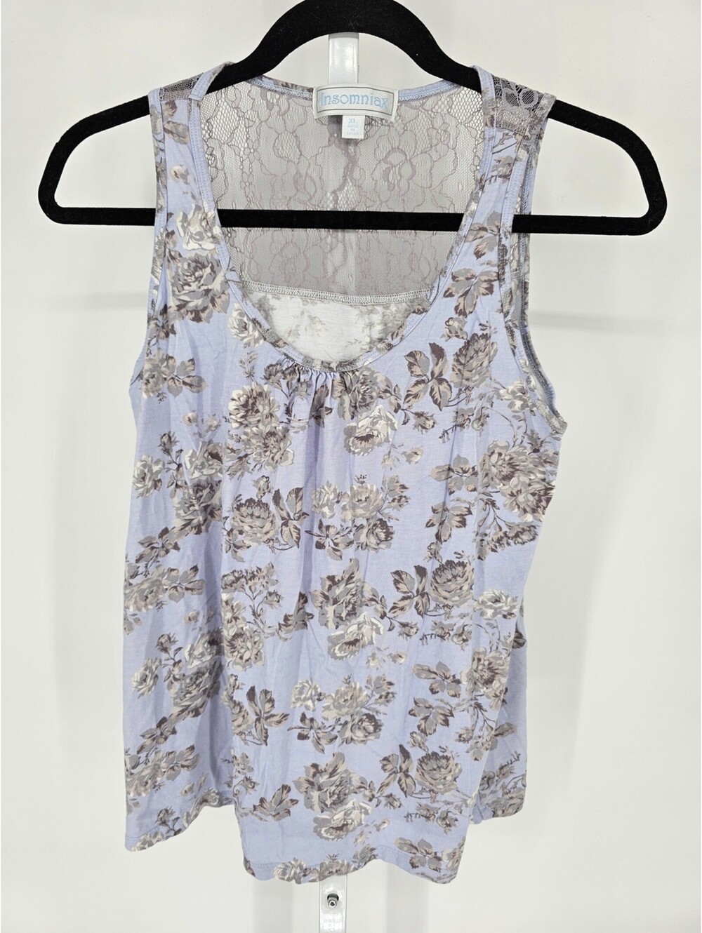 Insomniax Womens Sz XL Pajama Top Black White Floral Lace Tank